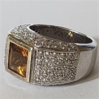 Fine 18K White Gold, Citrine and Diamond Ring