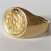 1853 One Dollar Gold Coin Mounted 14K Ring