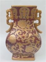 Large gilded burgundy vase 39cm H