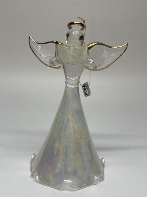 Iridescent Glass & Brass Singing Angel Figurine