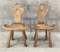 Pair Antique Arts & Crafts Spanish Birthing Chairs