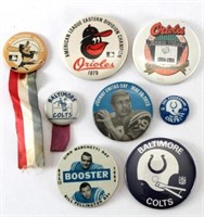 (8) VINTAGE ORIOLES & COLTS PIN-BACK BUTTONS