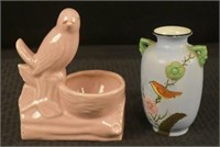 Vintage Pink Bird Planter & Japanese Bird Vase