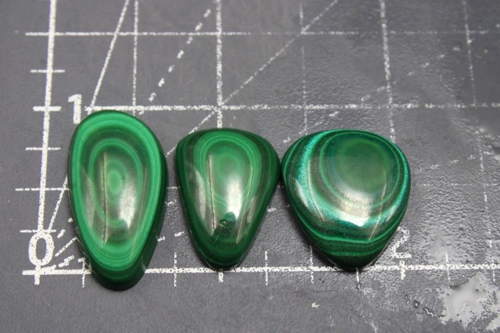 3 Excellent Patterned Malachite Cabs
