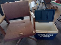 Chest cooler & wood rolling chair