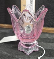 Fenton Petal Pink 2 way candle holder 1994, 4.5"