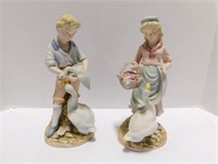 Andrea by Sadek Goose and Boy Porcelain Figurines