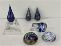 3-Art Glass Paperweights, 3-Art Glass Ornaments