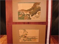 Lot of 2 Meiji Japanese watercolor prints