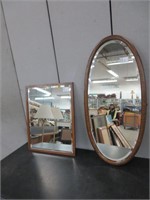 2 FRAMED WALL MIRRORS (1 OVAL SHAPED)