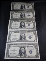 5 Silver Certificates - Sequential Numbers