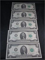 5 Uncirculated Sequential 2017 $2 Bills