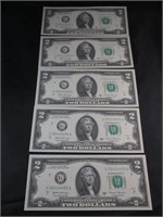 5 Uncirculated Sequential 2017 $2 Bills