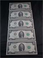 5 Uncirculated Sequential 2017 $2 Bills