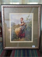 Framed picture Shepherd's Daughter. Approx 22