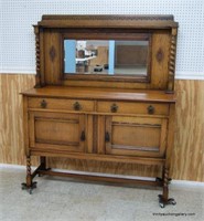 Antique English Oak Buffet - Sideboard w/ Mirror