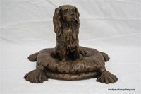 Vintage Bronze Sculpture Spaniel on Pillow