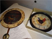 Two Rooster clocks NIB, one has a pendulum.