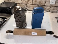 VINTAGE GRATERS AND ROLLING PIN