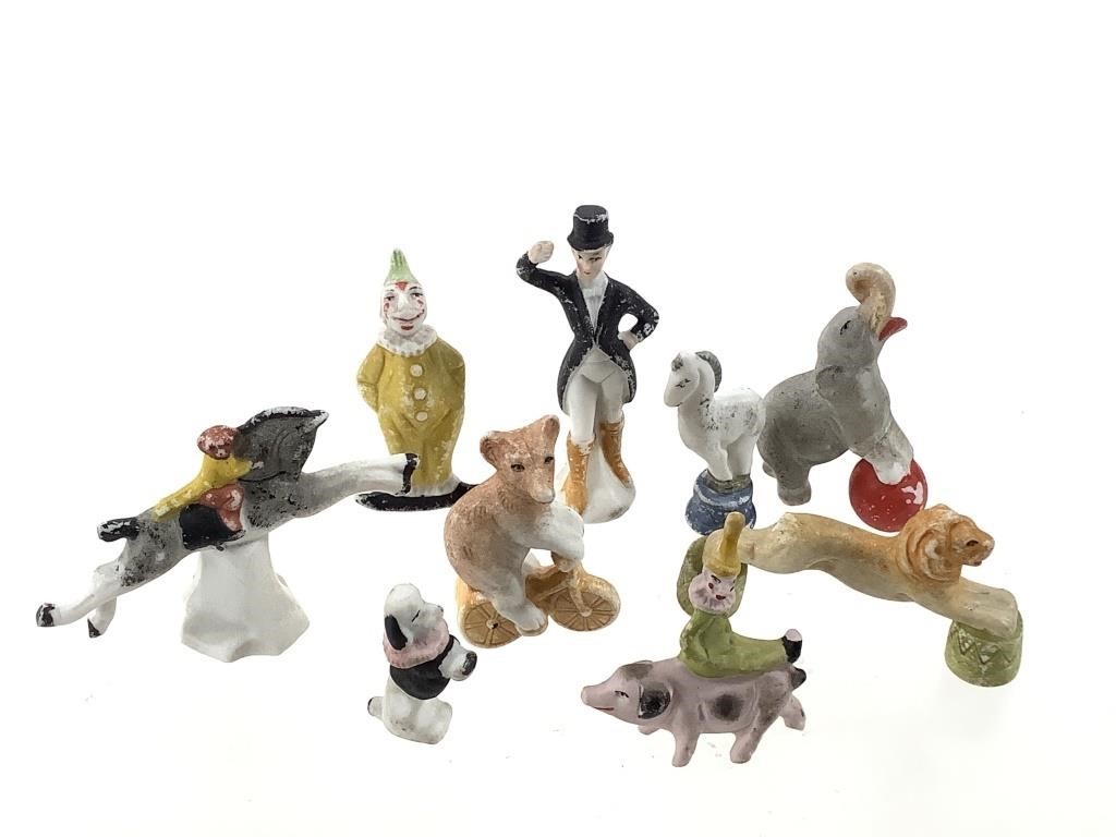 Set 9 Mini German Painted Porcelain Circus Figures