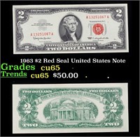 1963 $2 Red Seal United States Note Grades Gem CU