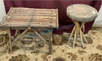 Two rustic stick tables