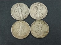 Set of 4 Walking Liberty Half Dollars Silver Half