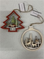 MIDWEST GIFT WOODEN CHRISTMAS ORNAMENT 3IN W 2PC