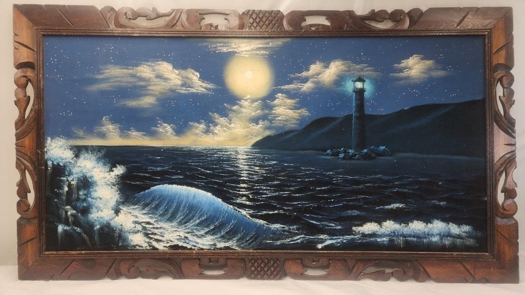 30" x 54" Velvet Night Lighthouse Painting, No