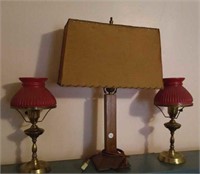 Table lamps- 3, Matching brass & red glass shades