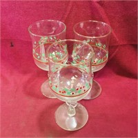 Set Of 3 Christmas Wine Glasses (6 3/4" Tall)