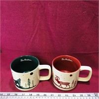 Pair Of Tim Hortons Christmas Ceramic Mugs