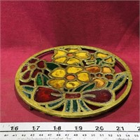 Brass & Stain Glass Trivit (Vintage) (6 3/4")