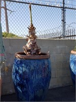 Palm tree in large glazed terracotta pot