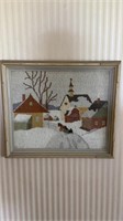 Small framed needlepoint, Horse drawn sled in the