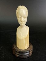 Carved Bone Bust on Stand