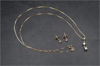 14K Stud Earrings & Necklace
