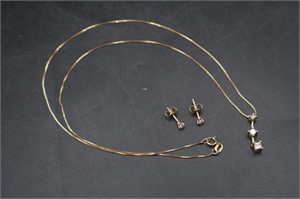 14K Stud Earrings & Necklace
