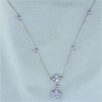 Tanzanite and Diamond Flower Design Necklace in 14