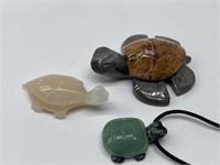 (3) Miniature Carved Stone Turtles, 1 is Pendant