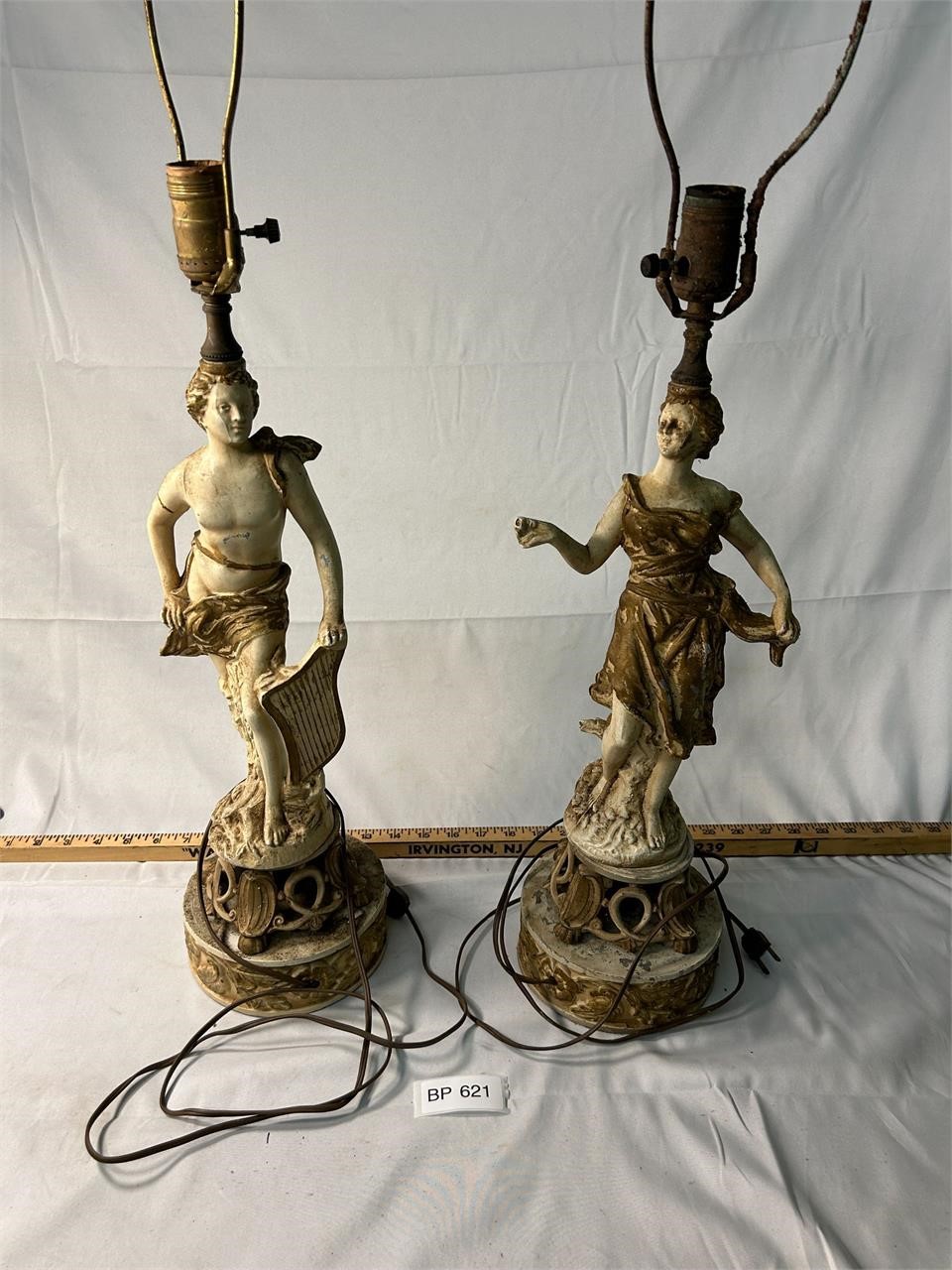 Pair of Vintage Grecian Cast Iron Lamps