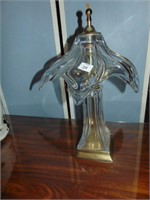 Unusual glass shade brass base lamp 21" h