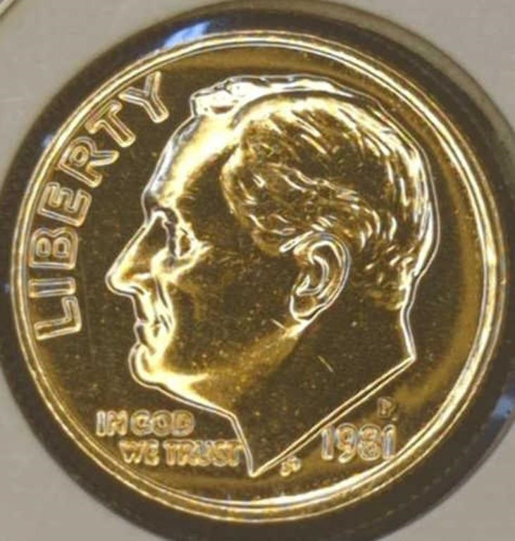 24k Gold-Plated 1981d Roosevelt dime