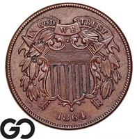 1864 Two Cent Piece, Large Motto BU+ Bid: 130