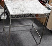 CONTEMPORARY MARBLE TOP TABLE WROUGHT IRON BASE