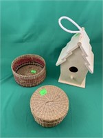 Lot Woven Baskets & Bird House