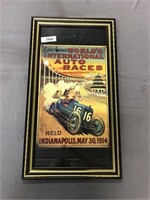 Auto Races framed ad- 15" X 27"