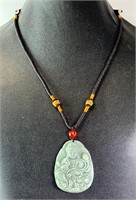 Hand Carved Burmese Jade  Corded Necklace 32 Gr