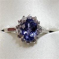 Certified 10K  Tanzanite(1.22ct) Diamond(0.28ct) R