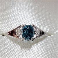 Certified 10K  Blue Zirconia(1ct) Diamond(0.04ct)
